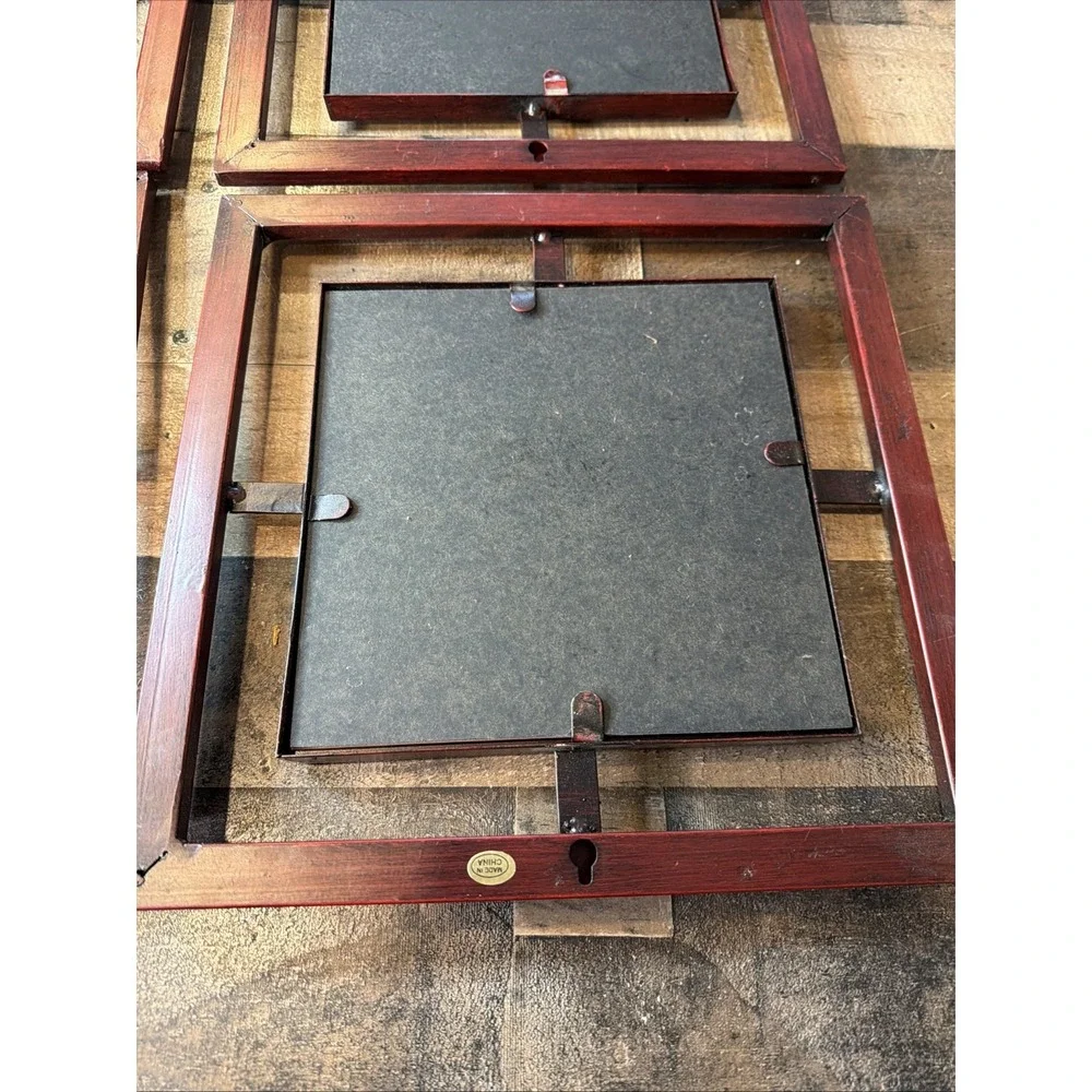 Set of 4 Vintage Gothic Wall Mirrors Red Metal Geometric Jeweled Window Panels